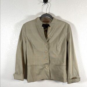 Nina Mclemore Cream Plaid Bishop Collar Button Down Blazer Size 6